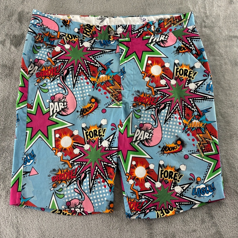Royal & Awesome Comic Print Golf Lingo 10" Short Mens 38‎ Bright Loud Multicolor